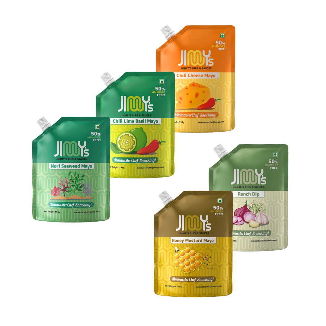 Nori Seaweed Mayonnaise + Chilli Lime Basil Mayonnaise + Chilli Cheese Mayo + Honey Mustard Mayonnaise + Ranch Dip Mayonnaise - 975 gms